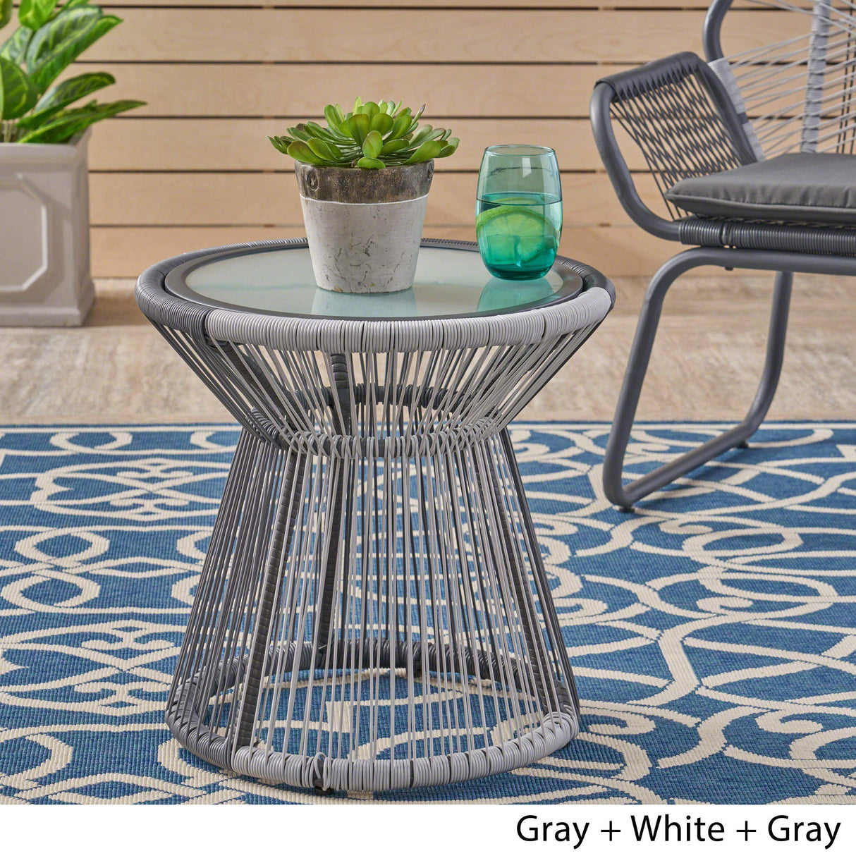 Aiden Outdoor Wicker Side Table with Glass Top