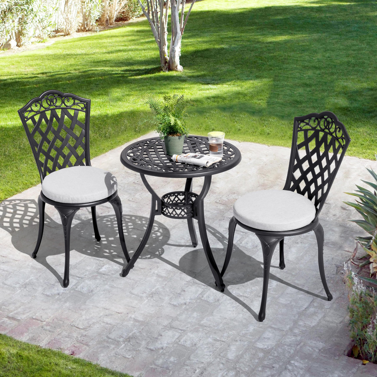 3-Piece Patio Bistro Set Outdoor Cast Aluminum Bistro Table and Chairs Set of 2