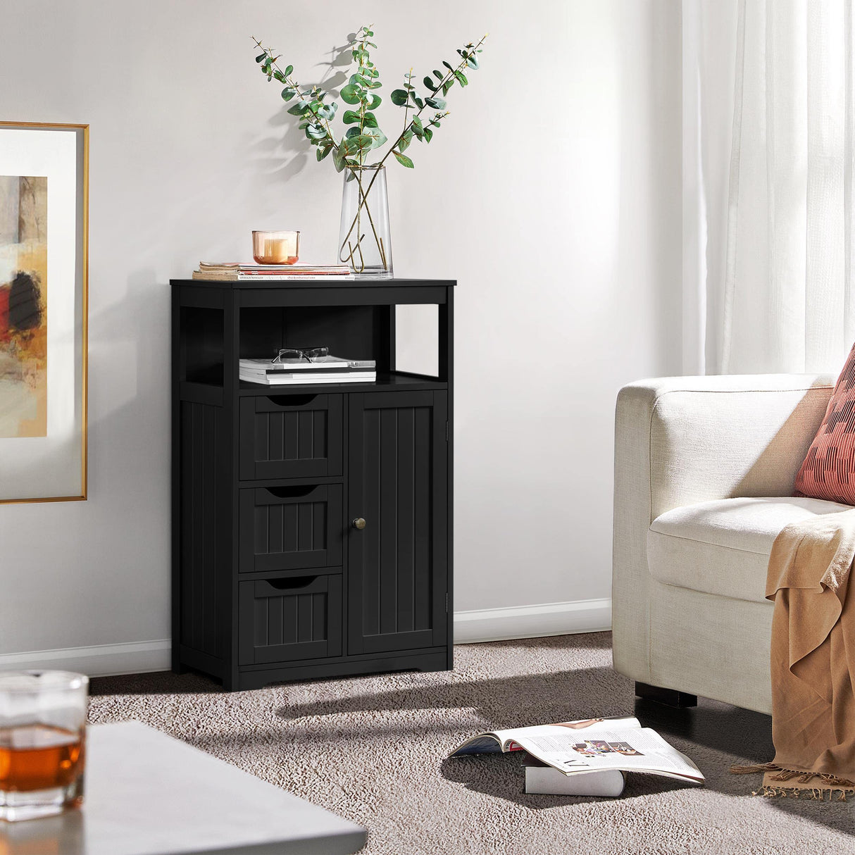 Bathroom Floor Cabinet, Free Standing Wooden Storage Organizer