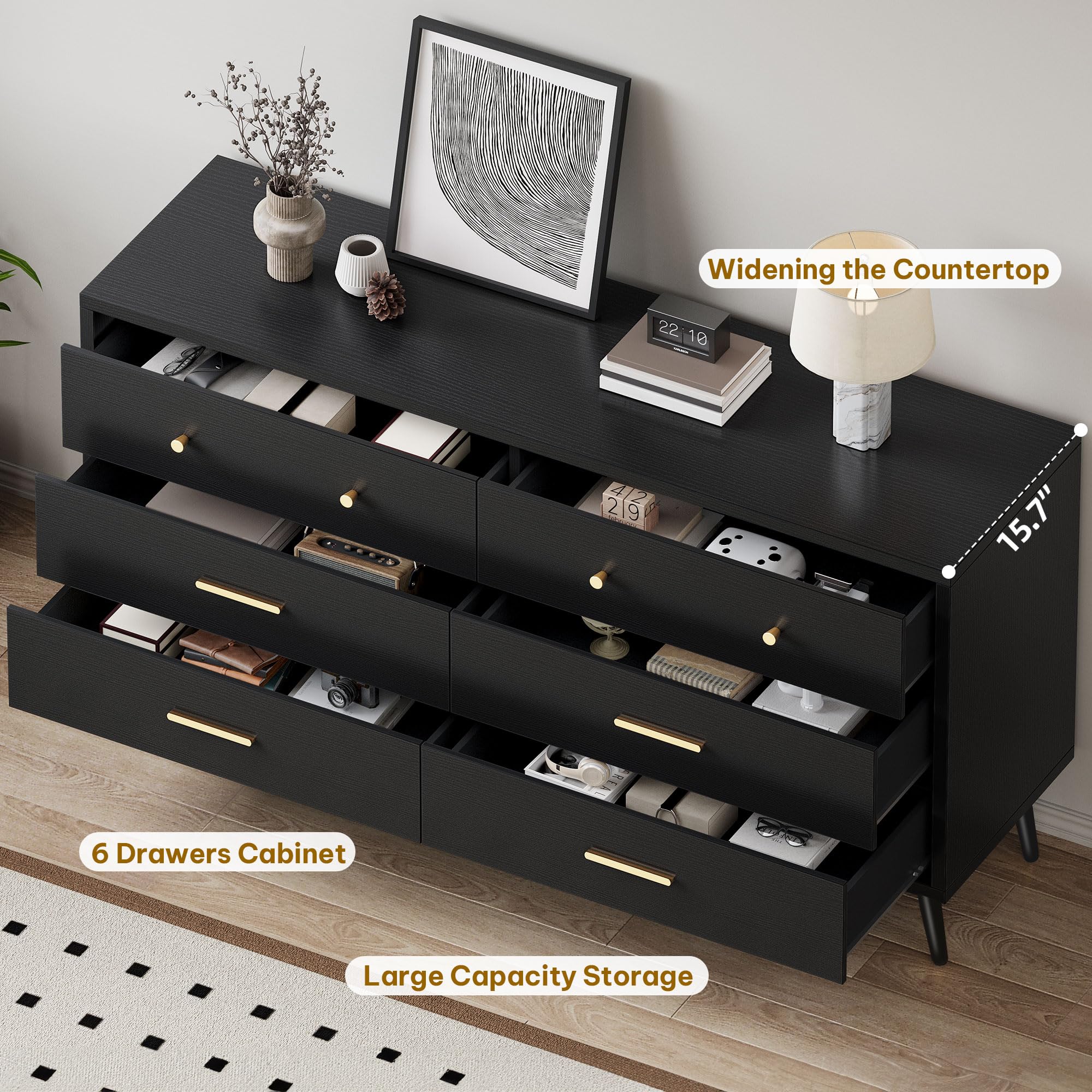 White 6 Drawers Dresser/Modern Wood Dresser Chest of Drawers