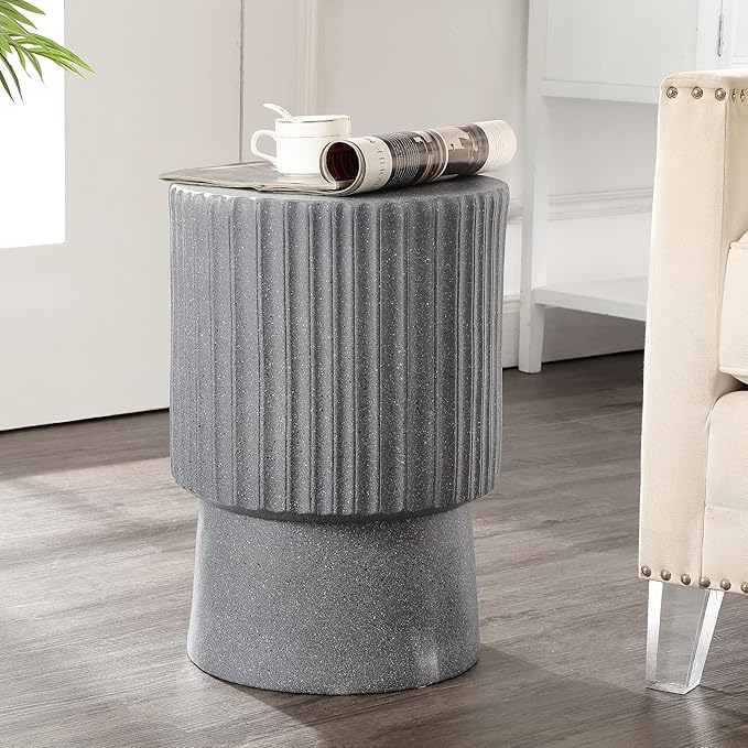 TBL1102C Louisa 19" Modern Art Deco Tambour Indoor/Outdoor Accent Table Art Deco