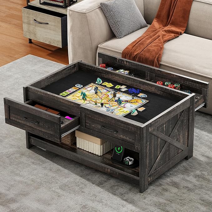 Farmhouse Living Room Coffee Table: 3-in-1 Board Game & Puzzle Table
