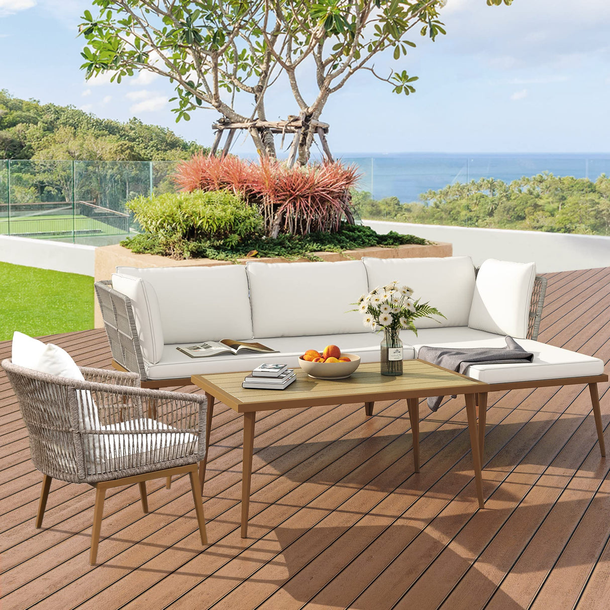 Outdoor Dining Single Sofa Chair, Indoor-Outdoor Wicker Bistro Chairs