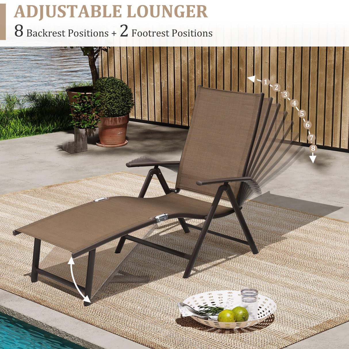 3PCS Outdoor Chaise Lounge & Table Set, Textiline Folding Chaise with Side Table,
