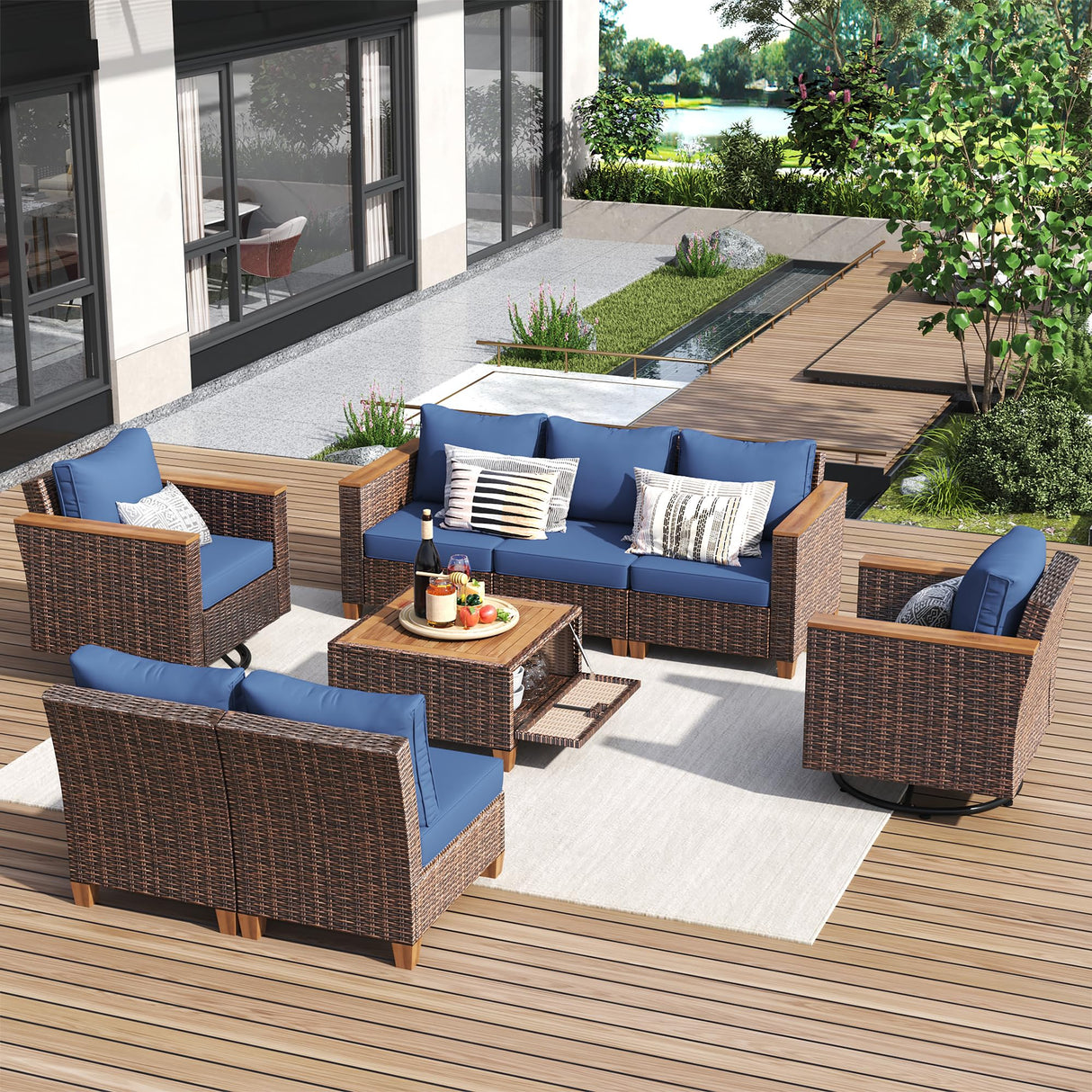 8 Pieces Patio Furniture Set, Outdoor Conversation Wicker Sectional Sofa Set
