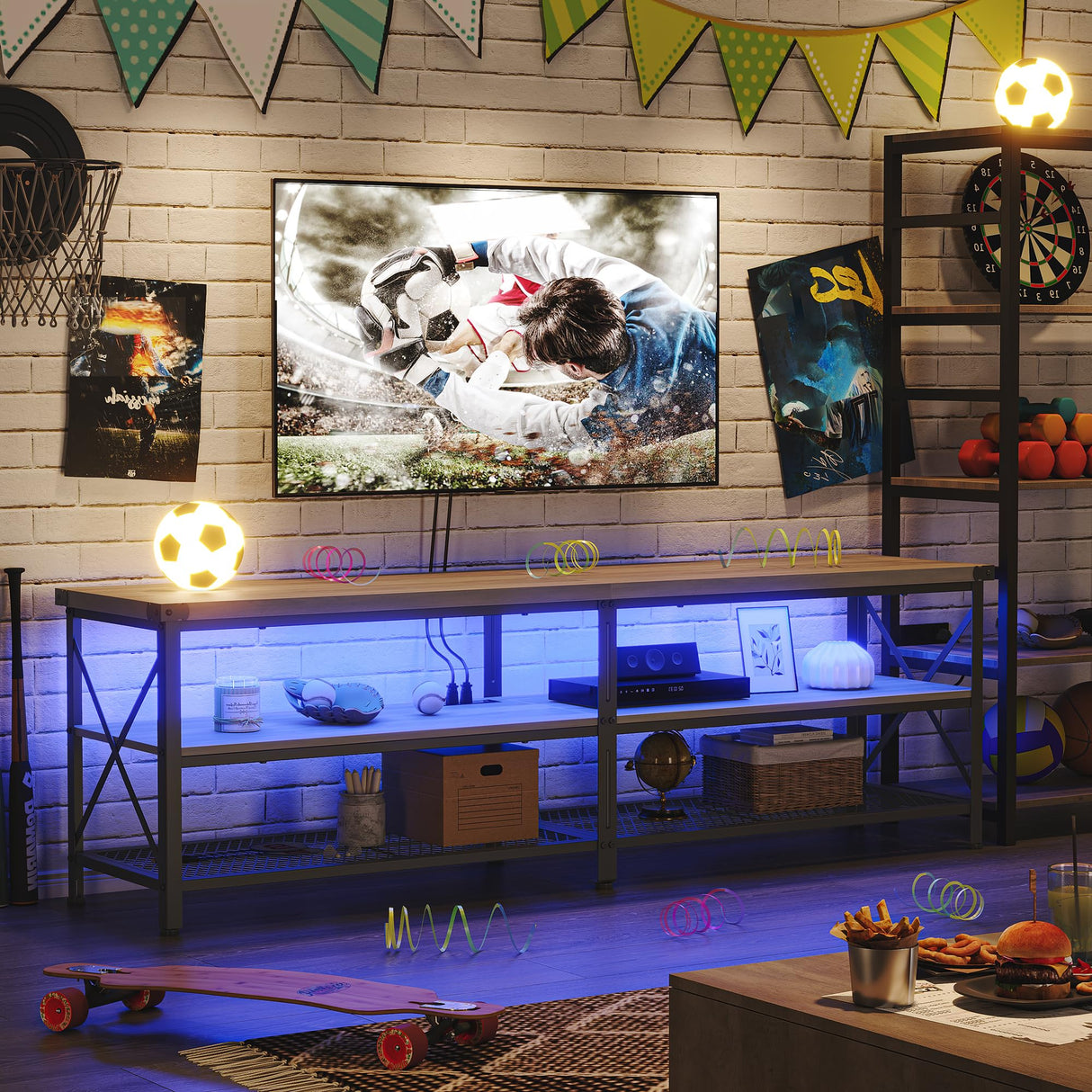 LED TV Stand, Entertainment Center for 80 inch TV Media Console Table, Gaming TV Stand