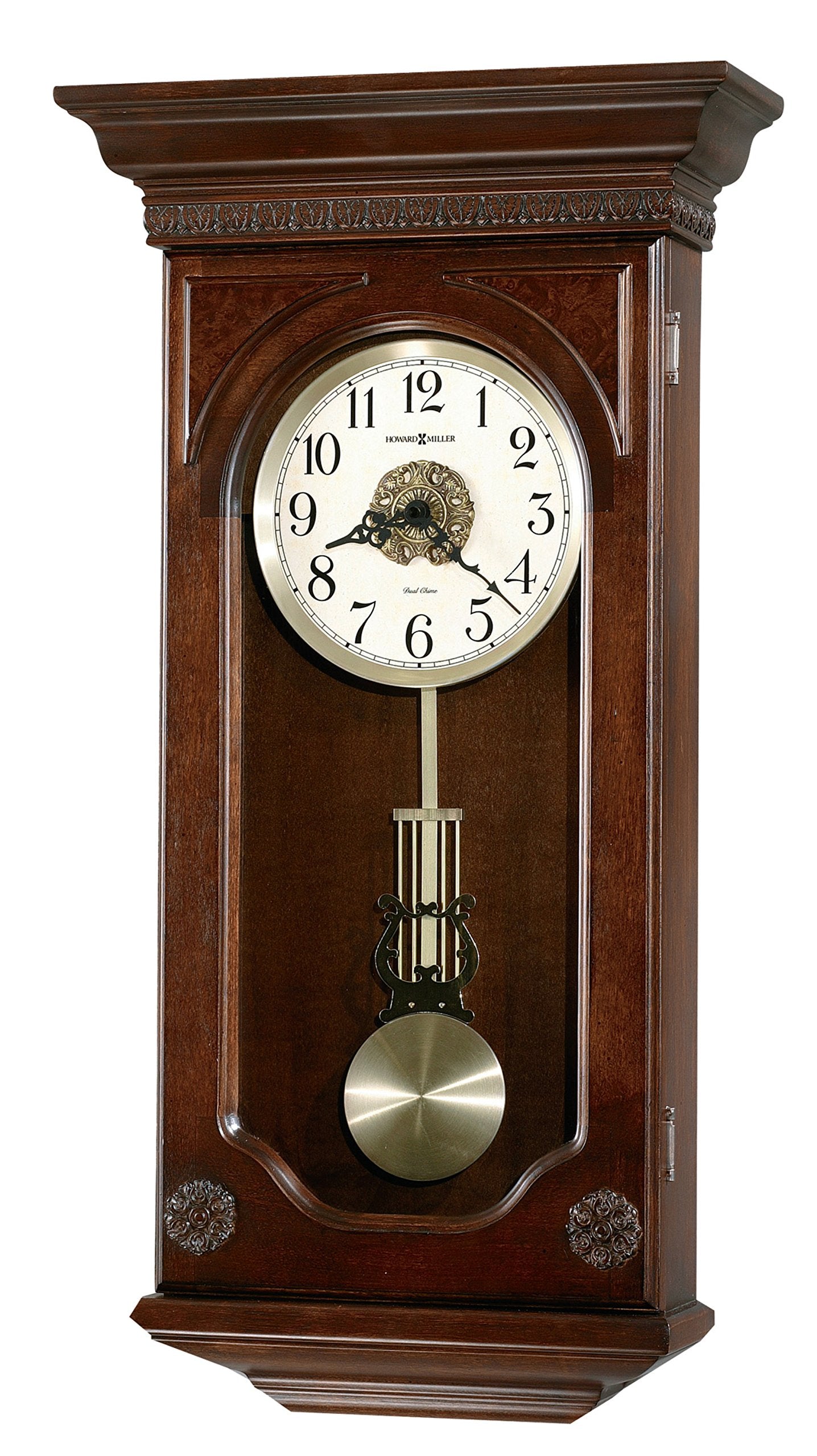 Jasmine Wall Clock 625-384 – Hampton Cherry with Quartz, Dual-Chime Movement