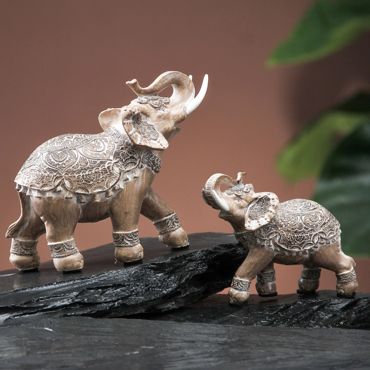 Elephant Statues Home Decor Accents - Elephant Figurines with Trunk Up Elephant