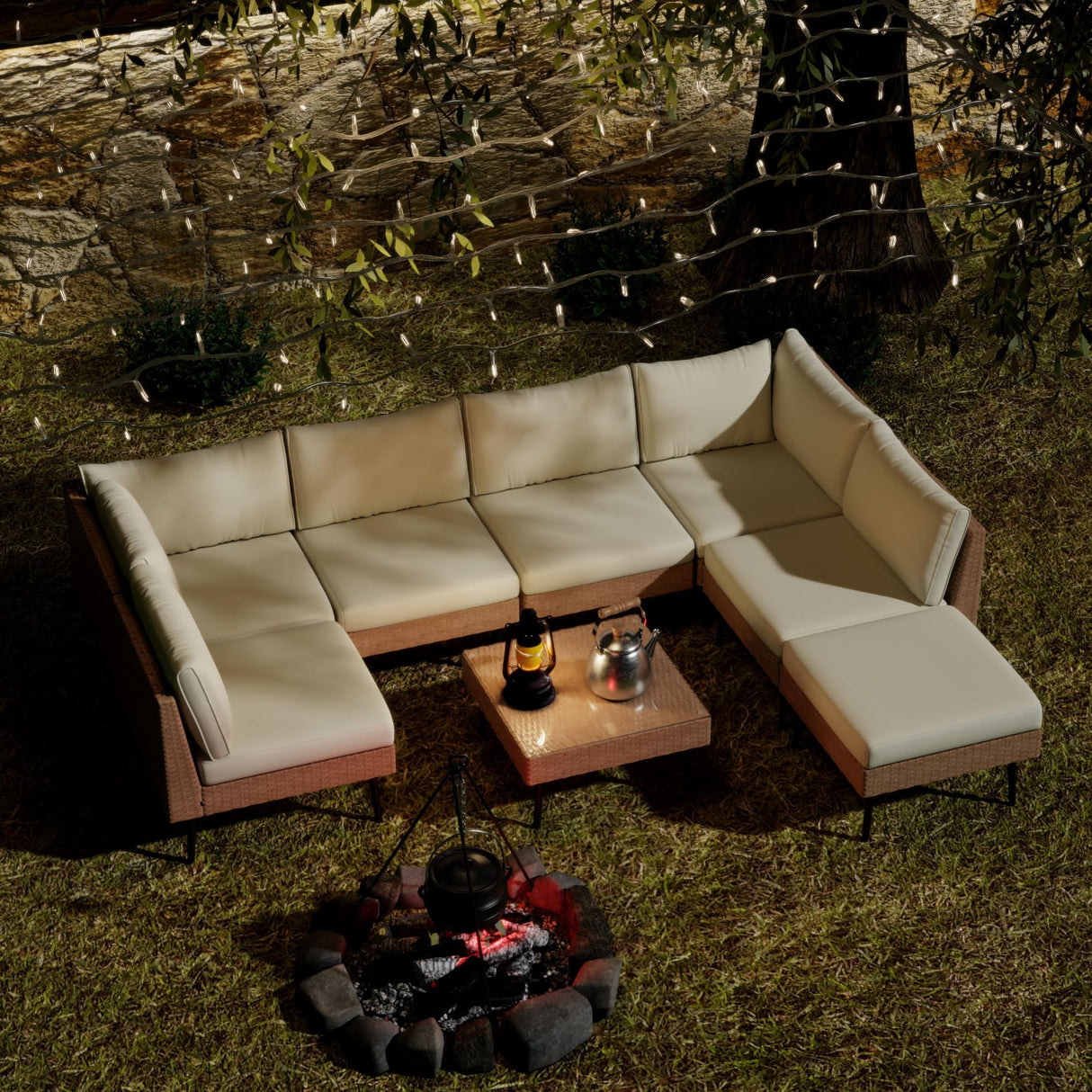 Outdoor Patio Sectional Furniture Set, 8 Piece Wicker Conversation Patio Furniture