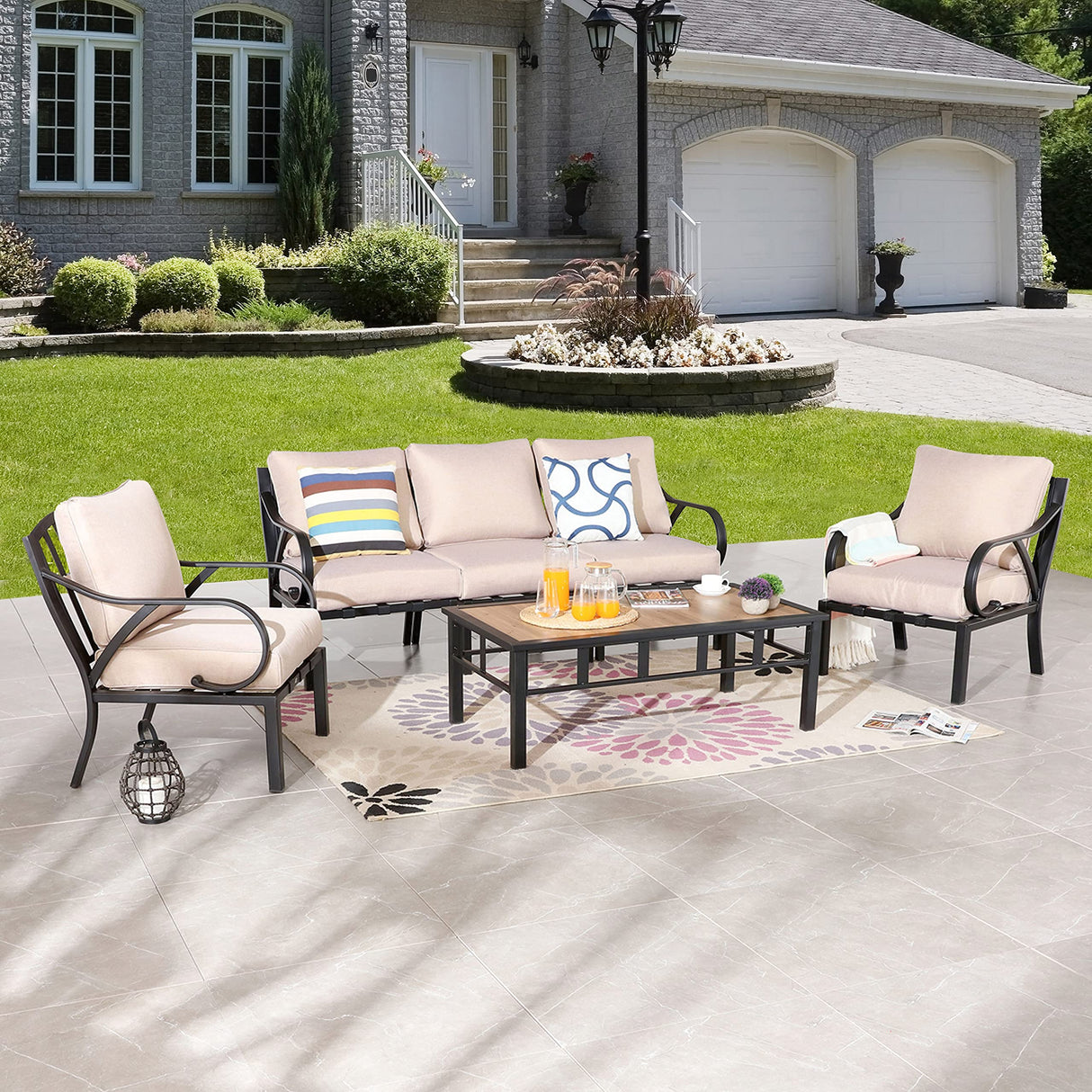 Patio Conversation Set Cushioned Outdoor Furniture Sets Metal All Weather Frame