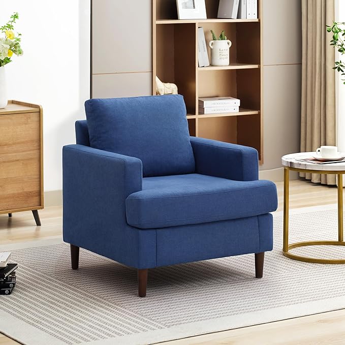 Mid-Century Accent Chair,Modern Linen Fabric Armchair for Living Room
