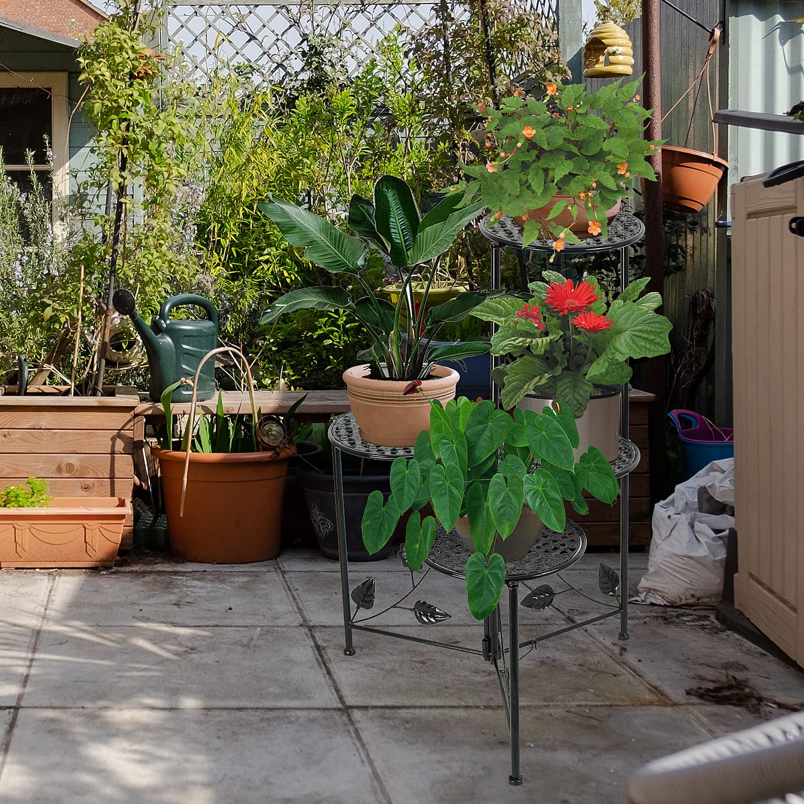 NAKUPE Plant Stand Indoor Outdoor, 3/4 Tier 30" Tall Metal Flower Pot Holder Shelves, Tiered Plant Rack Organizer, Planter Display Storage Shelf for Patio Balcony Garden Living Room Corner(Black)