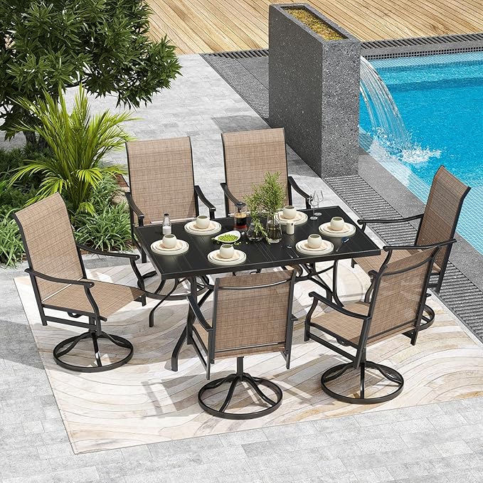 Patio Dining Set for 6, 7-Piece Outdoor Dining Table and Chairs Set
