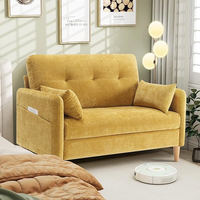 Hanrherry 47" Chenille Loveseat Sofa – Small Couch for Compact Spaces