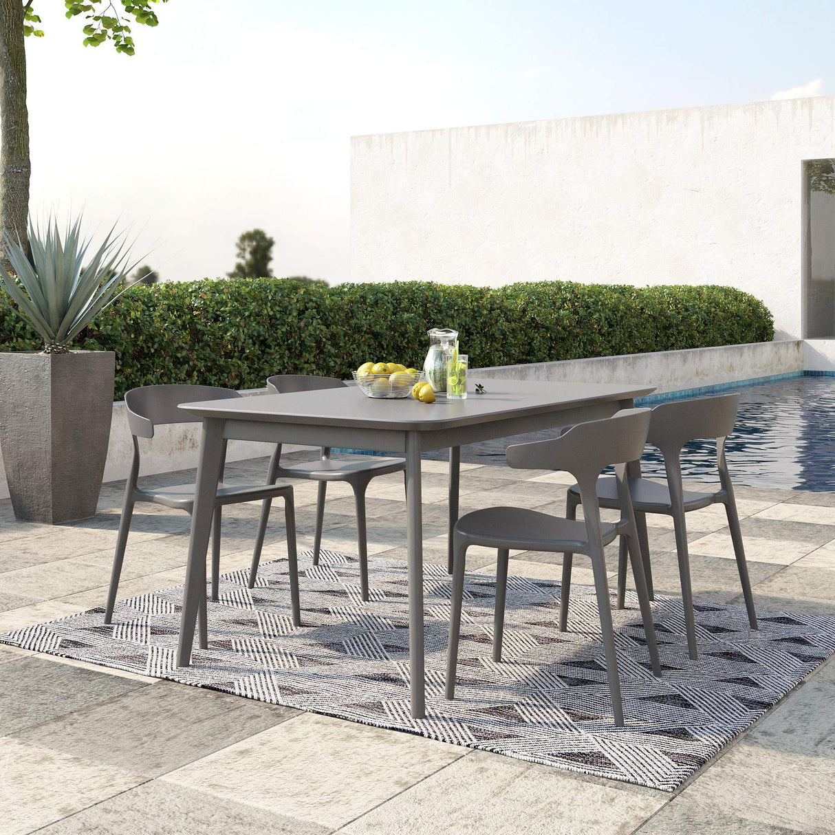 Poolside Collection, Felix Stacking Dining Chairs, Indoor/Outdoor, 4-Pack, Charcoal