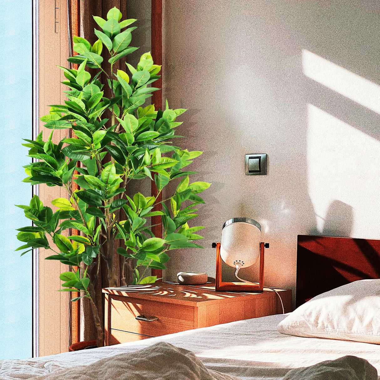 7.2ft Artificial Rubber Tree (85in) with Plastic Nursery Pot Fake Tree