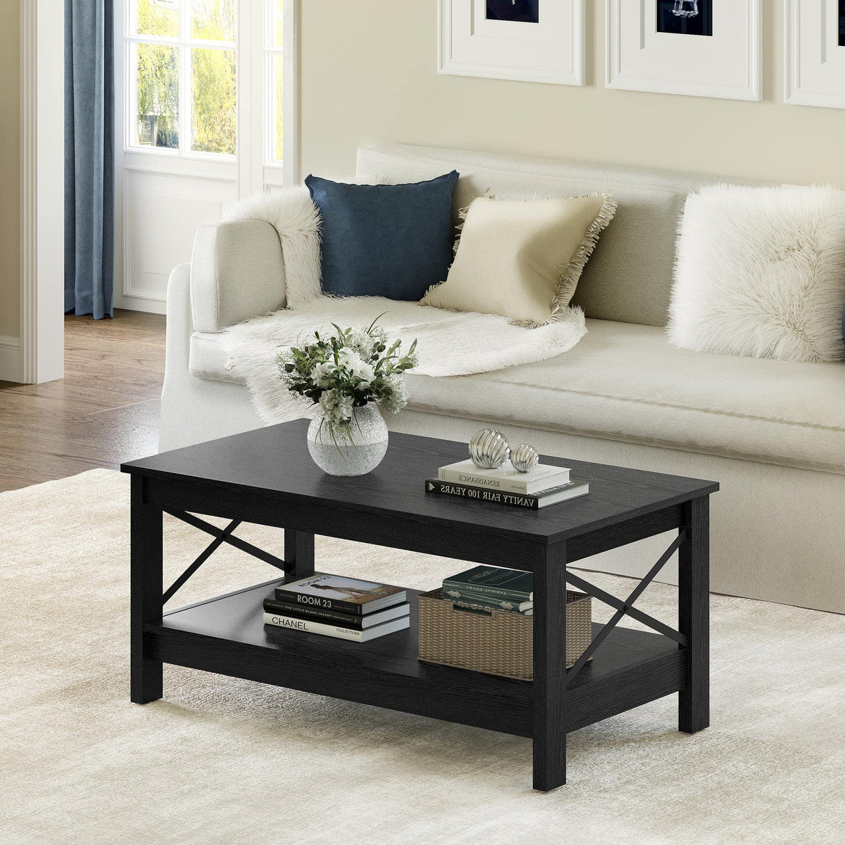 Coffee Table for Living Room, Modern Farmhouse Coffee Table with Storag