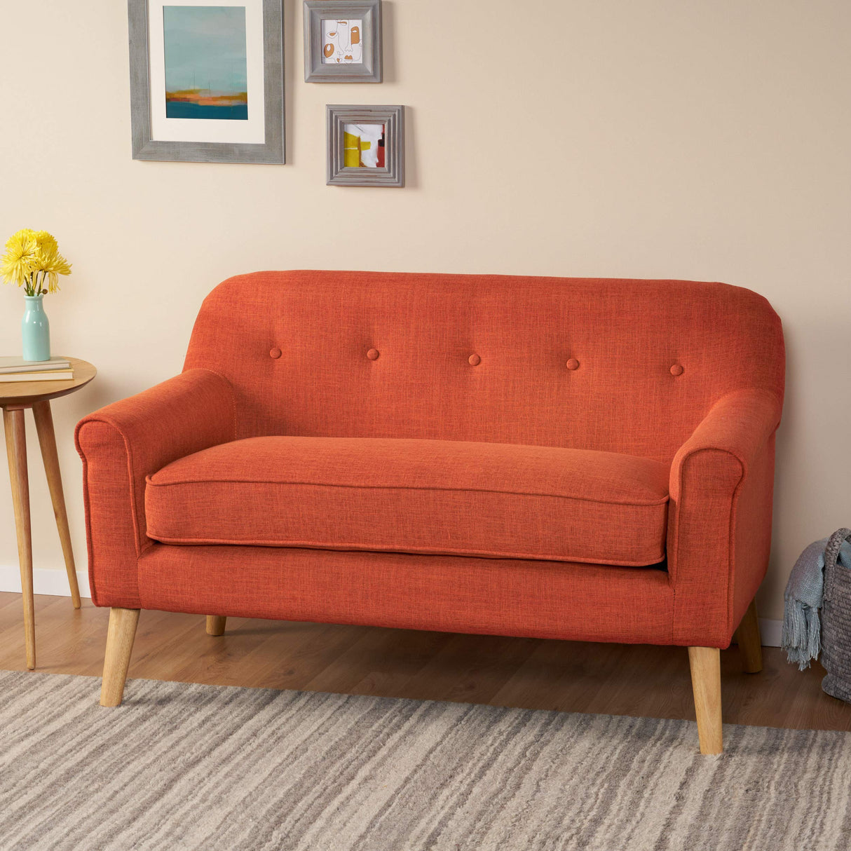 Mariah Mid-Century Modern Loveseat, Muted Orange