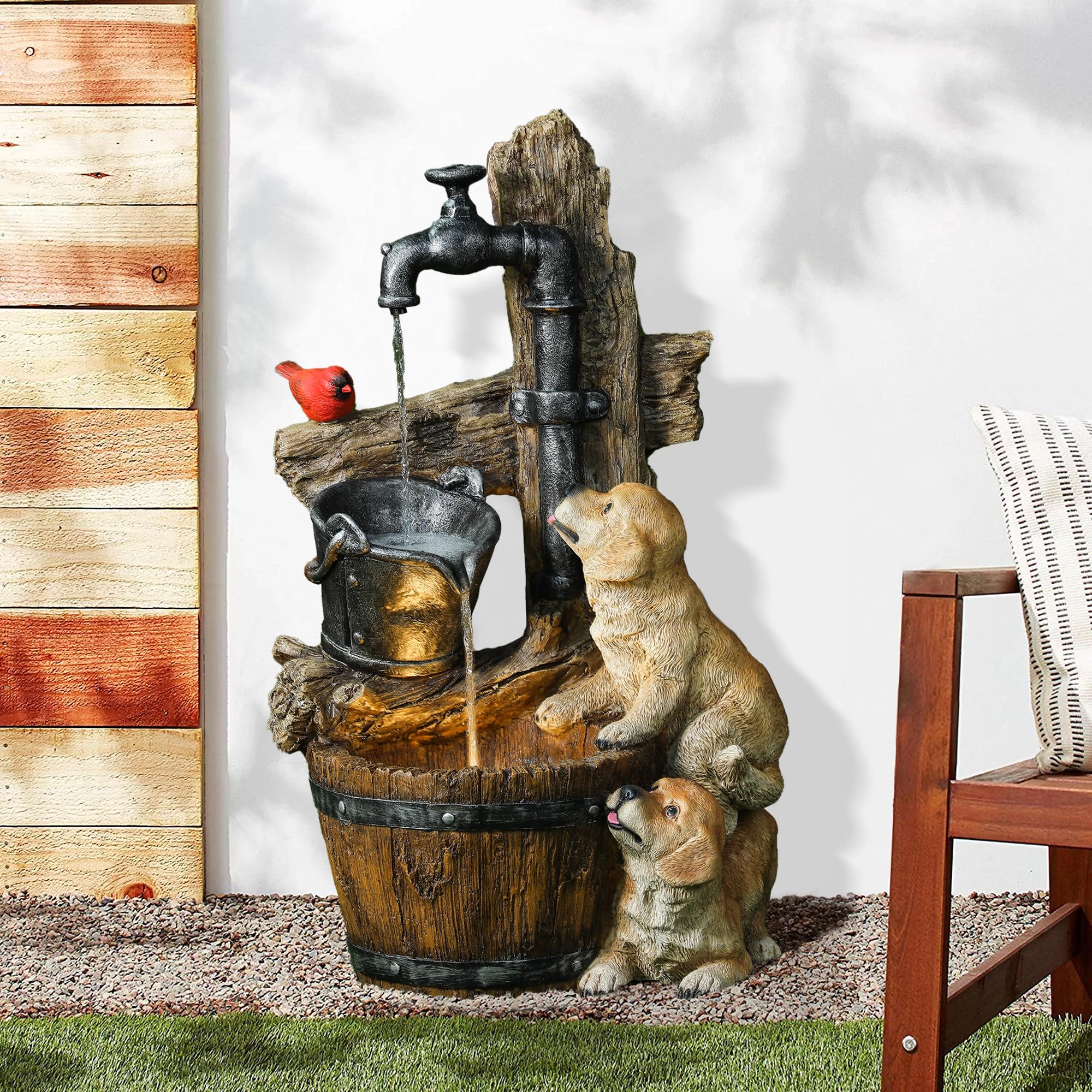 Outdoor Water Fountain, 30 Inch Puppies and Pump Resin Water Fountains Indoor