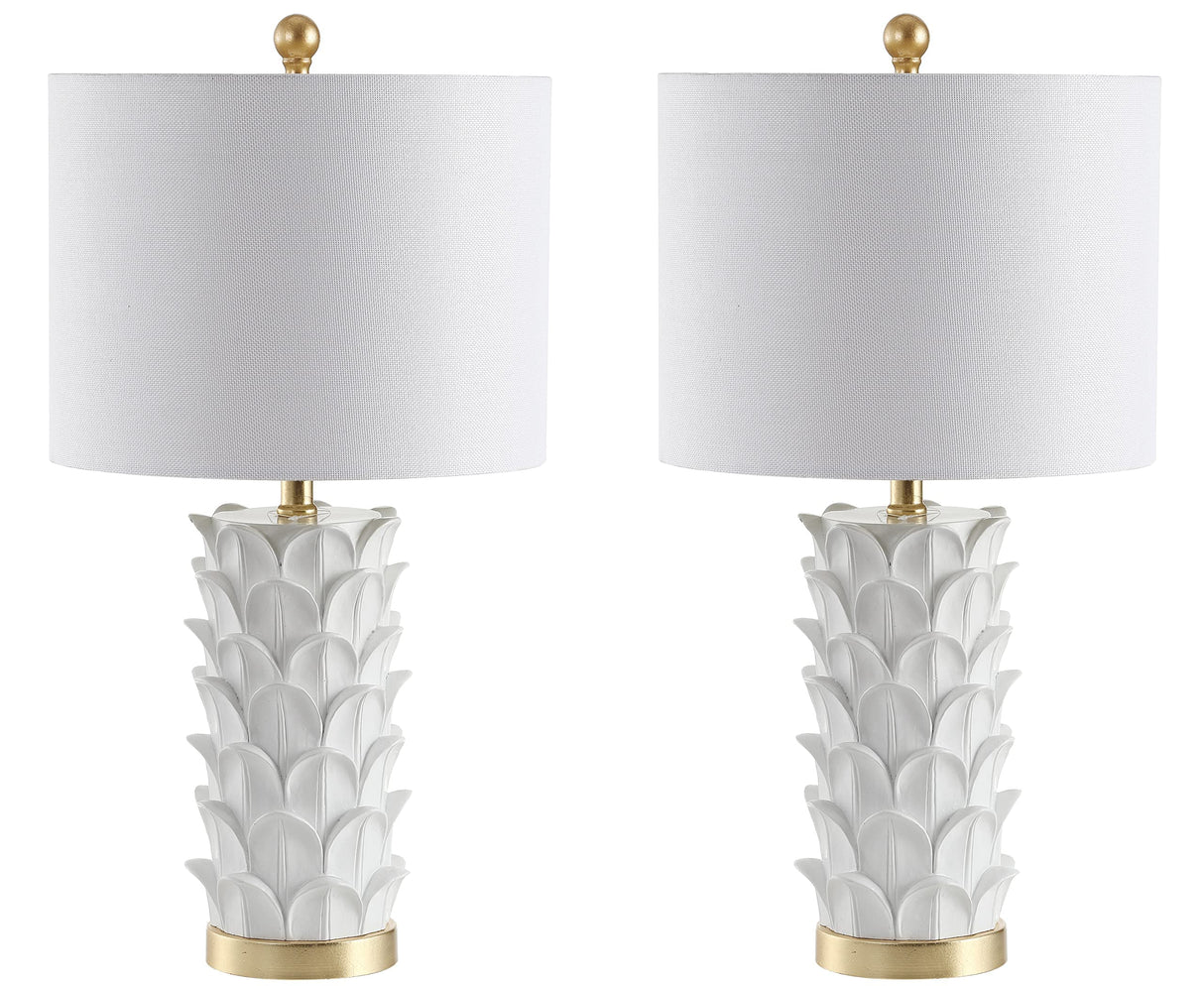 White Gold Leaf Table Lamp Set of 2 - 25 Inch Bedroom Nightstand Lamps with LED Bulbs