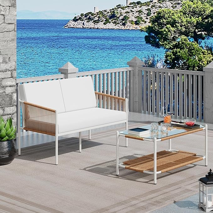 5 Pieces Outdoor Patio Furniture Set,Wicker Rattan Sofa Conversation Set with Cushion