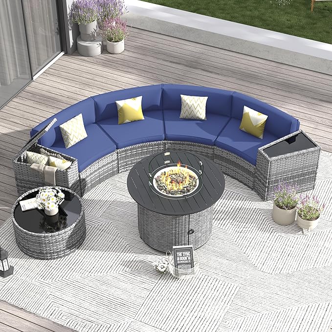 Outdoor Patio Sectional Furniture Sets, 11 Pcs Curved Patio Couch