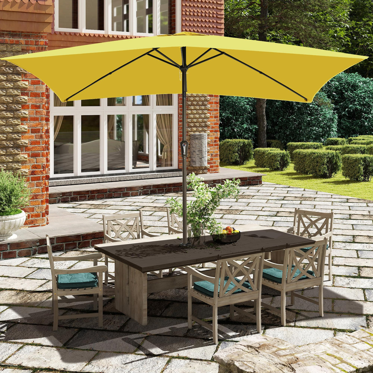 6.5x10FT Rectangular Patio Umbrella Outdoor Table Umbrella w/Push Button Tilt & Crank