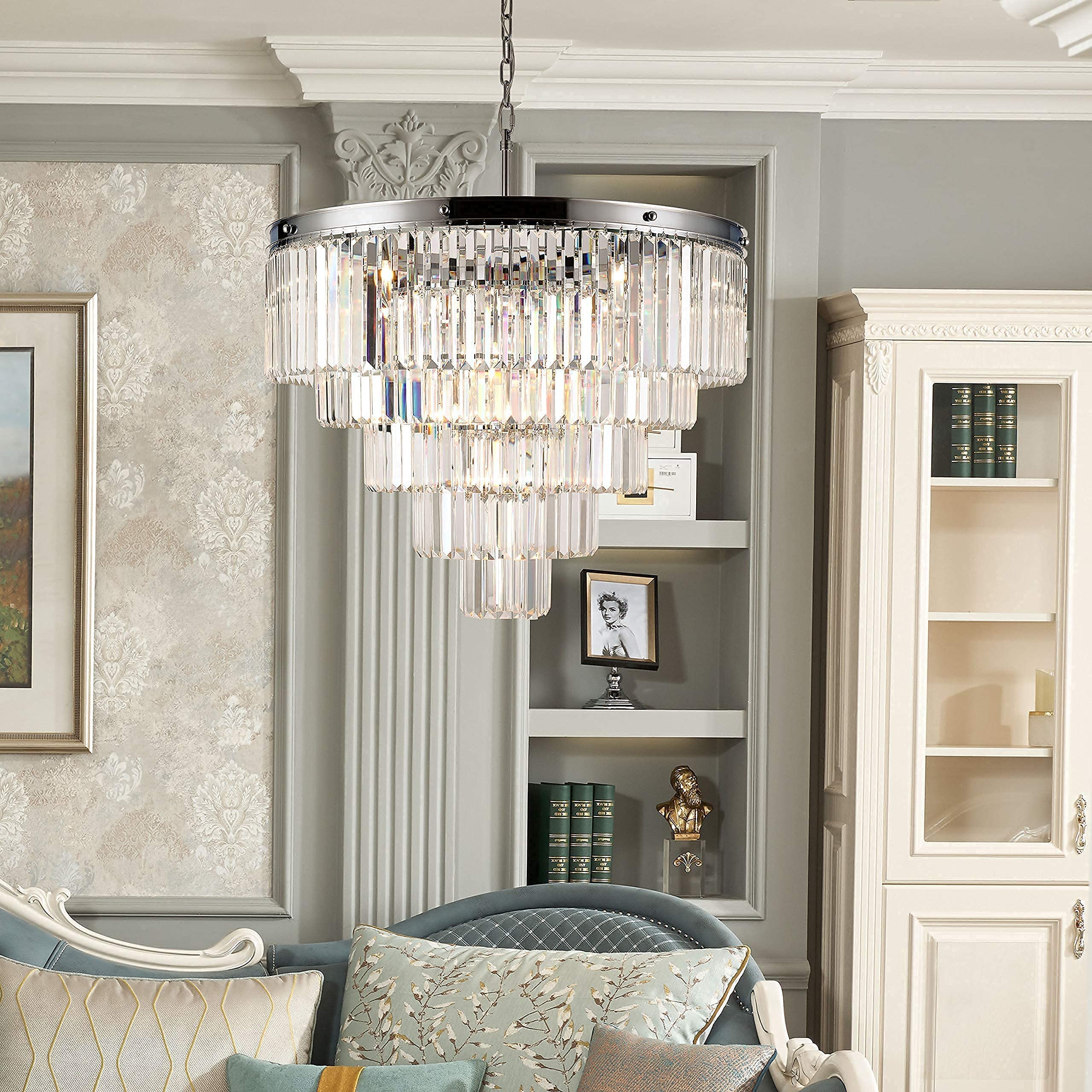 5-Tier 12 Lights Crystal Chandeliers, Modern Contemporary Hanging Pendant