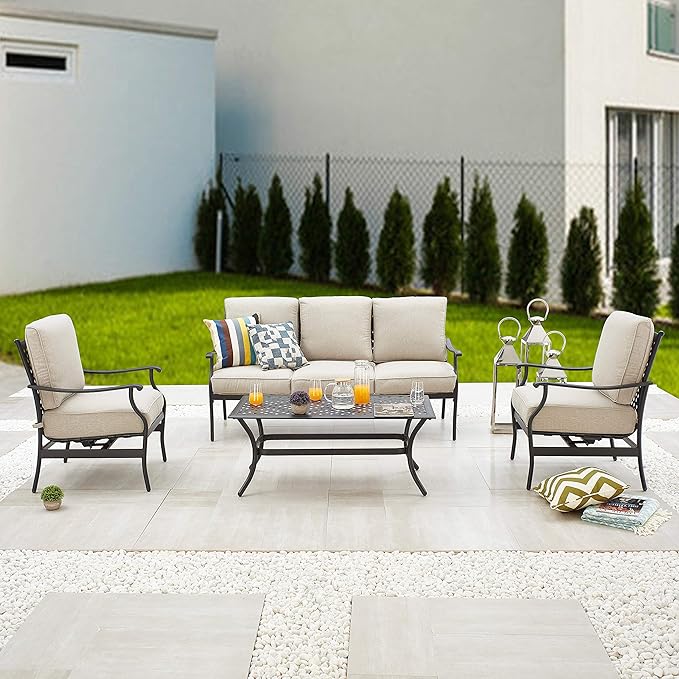 Metal 4 Piece Outdoor Conversation Set Patio Couch Furniture w/2 Sofa Chairs