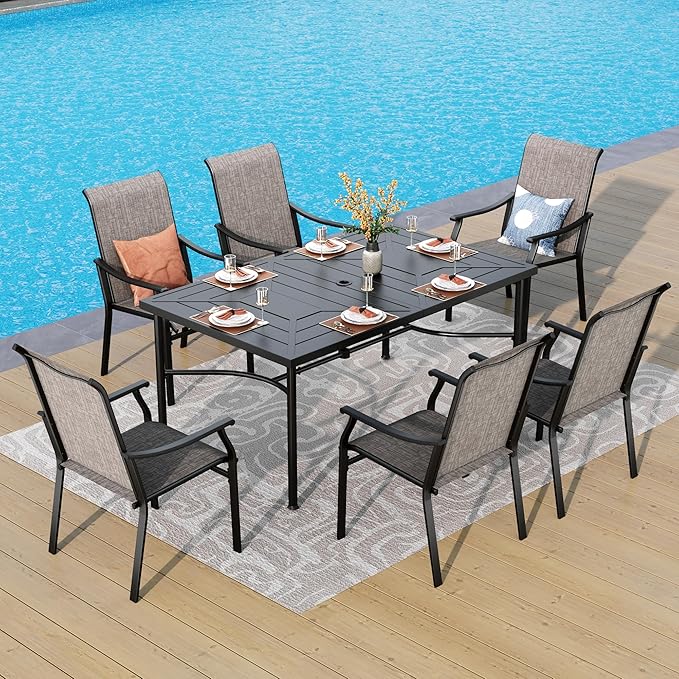 Patio Dining Table and Chairs for 8,Outdoor Chairs with Textilene Fabric,Quick-Dry