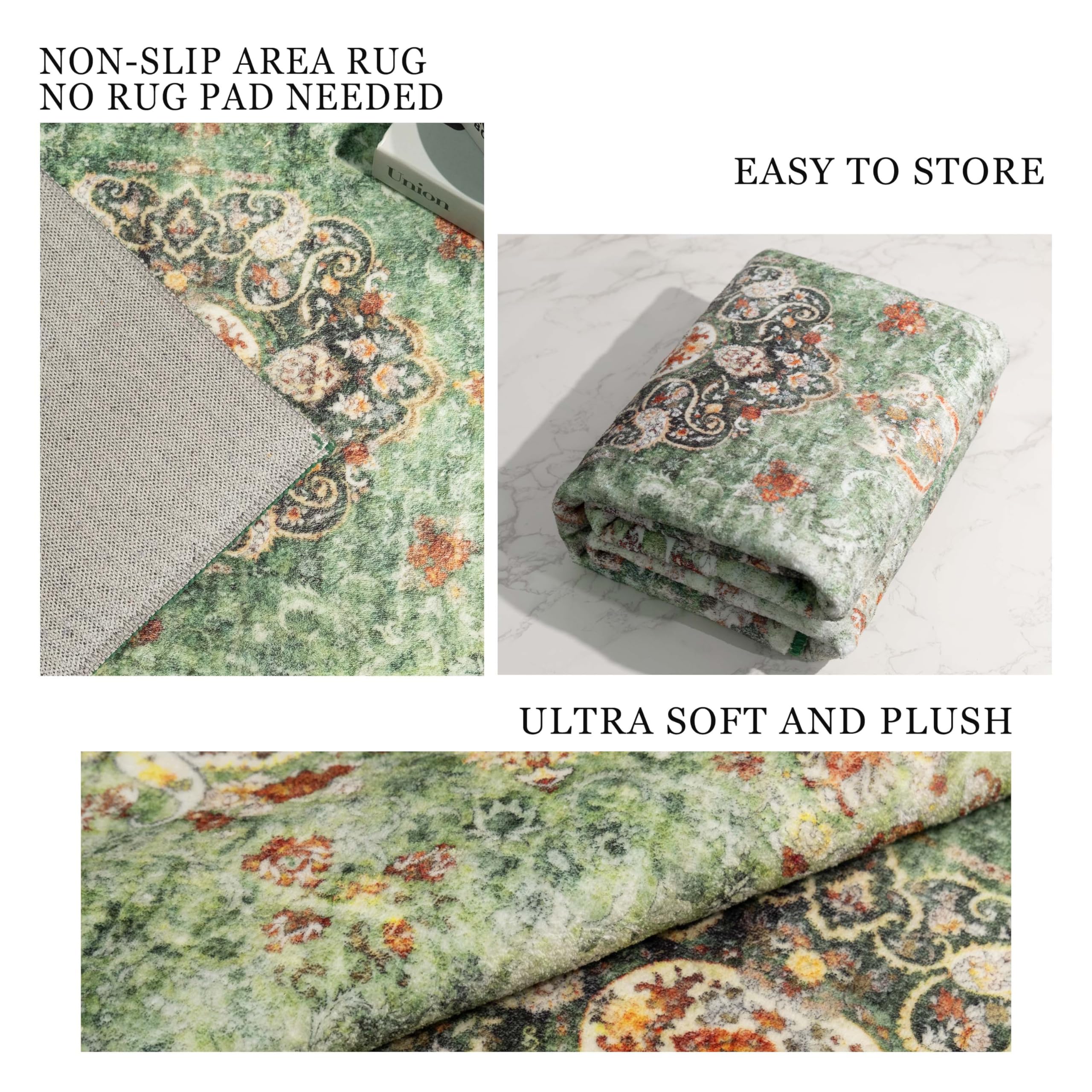 Green Rug 3x5,Washable Area Rugs for Bedroom Living Room Kitchen Entryway,