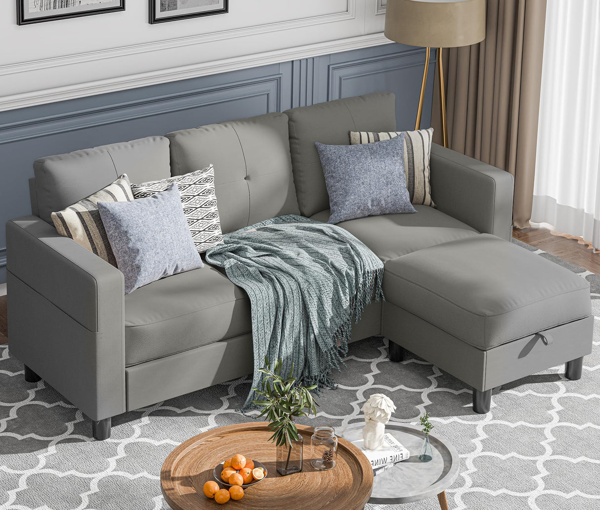 Sectional Couches for Living Room, Small L Shaped Couch Sofa with Ottoman