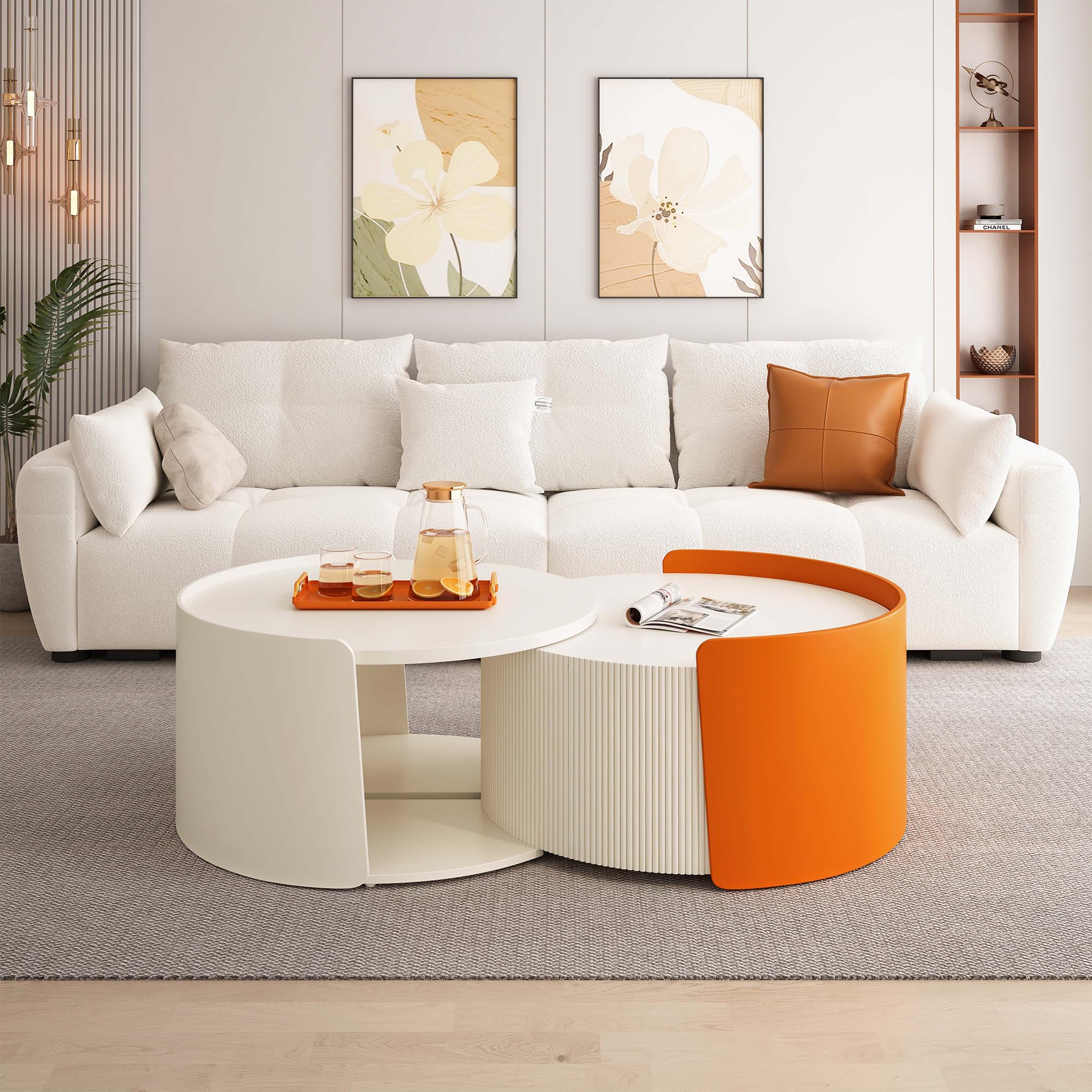 Nesting Coffee Table Set of 2, Modern Round Coffee Tables for Small Space, Side Tables