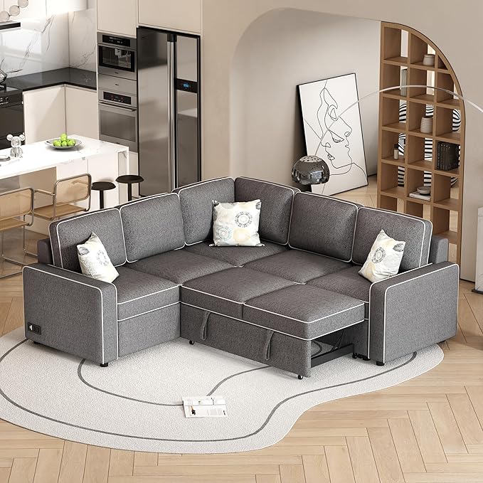 Oversized Convertible Tufted Sleeper Sectional Sofa with Pull Out Sleeper Couch Bed