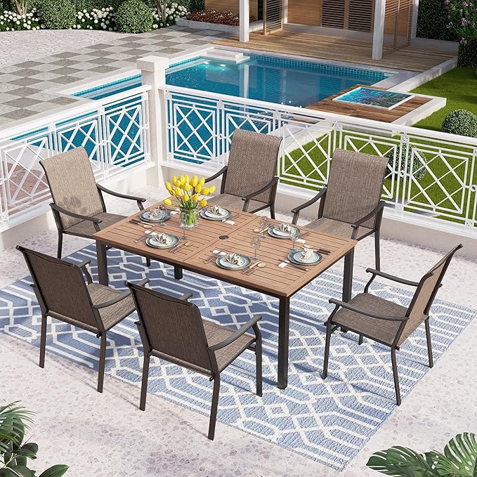 Patio Dining Table and Chairs for 8,Outdoor Chairs with Textilene Fabric,Quick-Dry