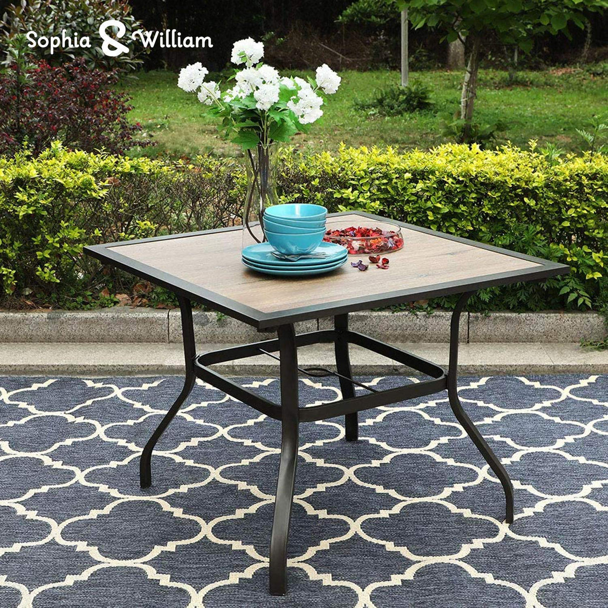 Patio Dining Set 5 Piece Wicker Outdoor Table Furniture Set, 4 High-Back Rattan Backyard Garden Chairs a