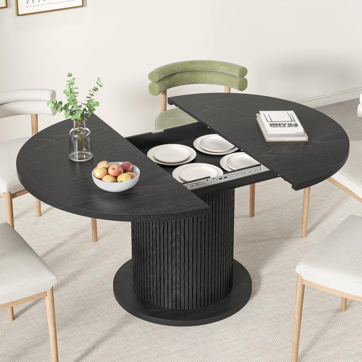 Adjustable Round Dining Table 43-59 Inch for 4-6 People