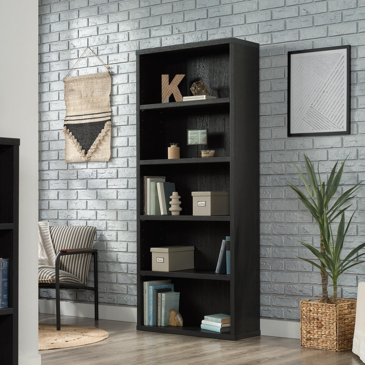 Miscellaneous Storage 5-Shelf Display Bookcase, Raven Oak Finish