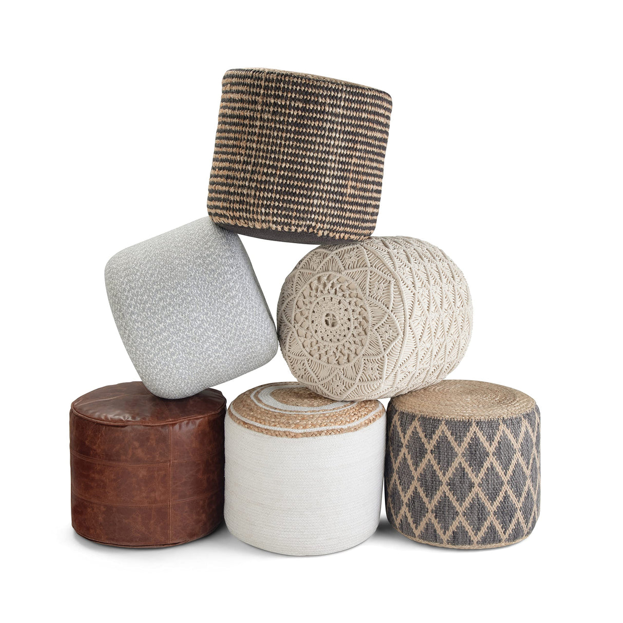 Bayley Round Braided Pouf, Footstool, Upholstered in Blue