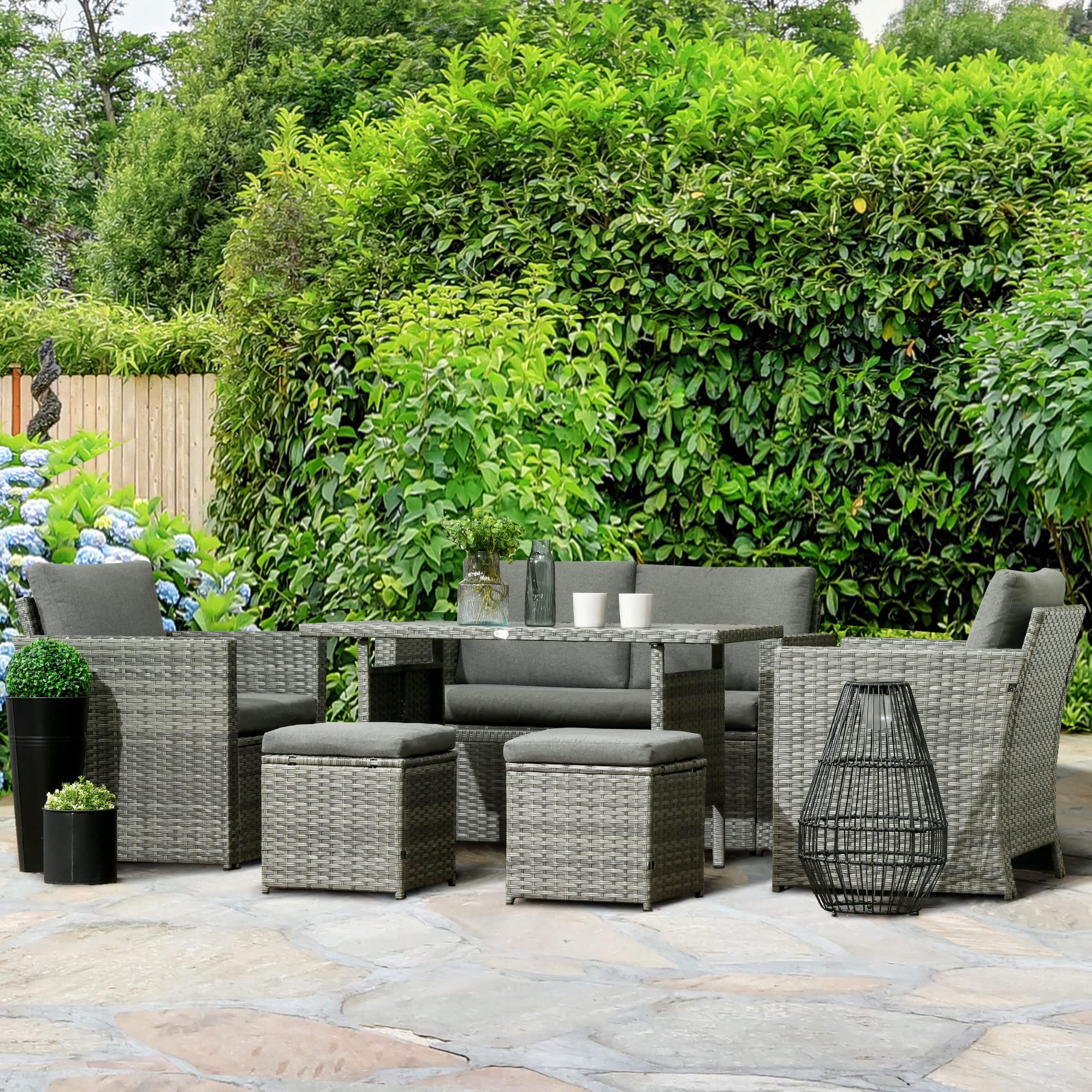 6 Piece Patio Dining Set, PE Rattan Furniture Set