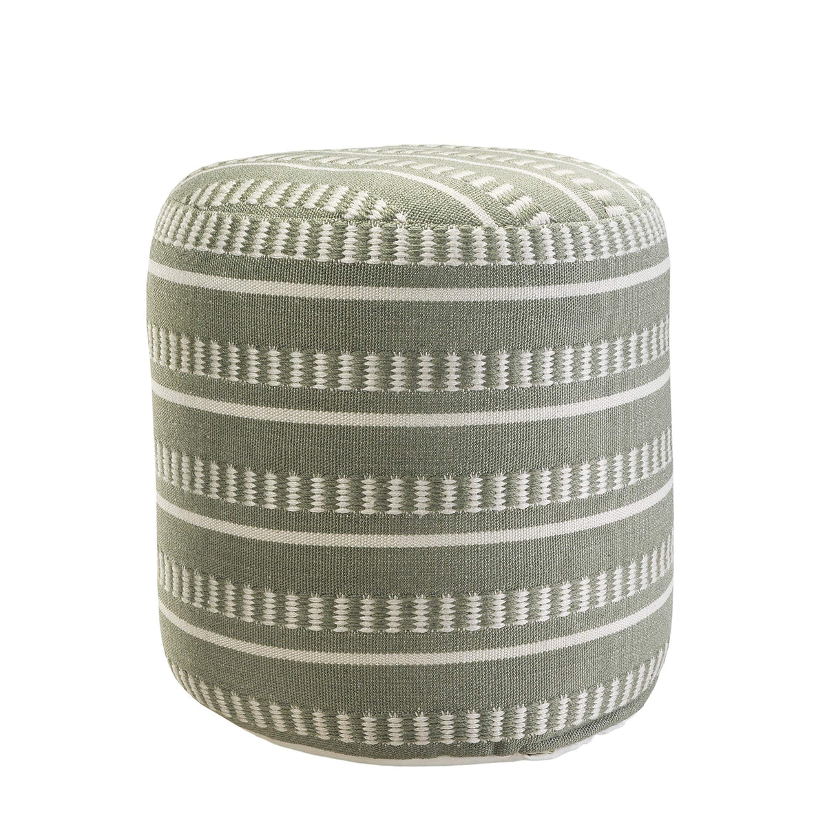 Dash and Stripe Geometric Indoor Outdoor Pouf, Green/White, 20" x 20" x 20"