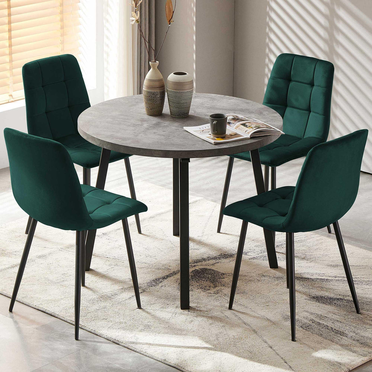 Green Velvet Dining Chairs Set of 4 with Metal Legs