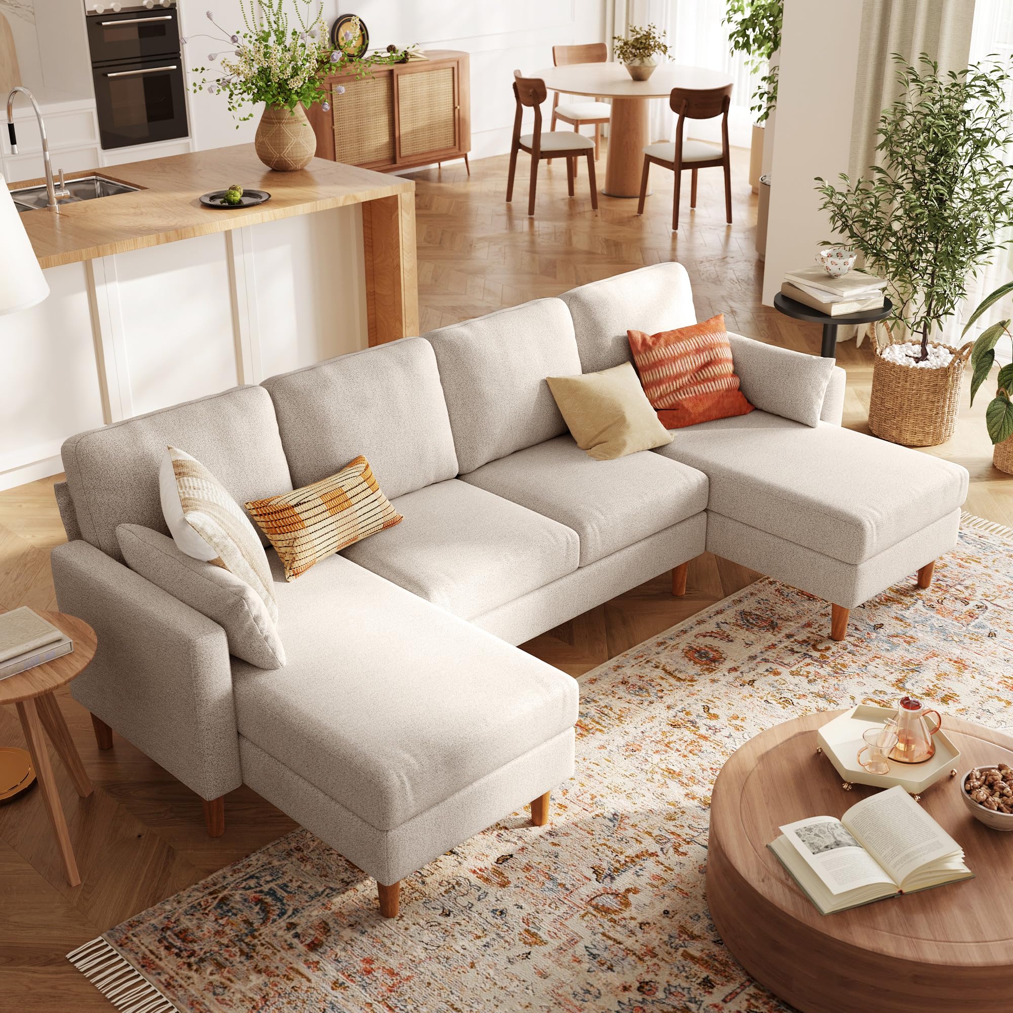 Sectional Sofa, Chenille U-Shaped Couch with Chaises