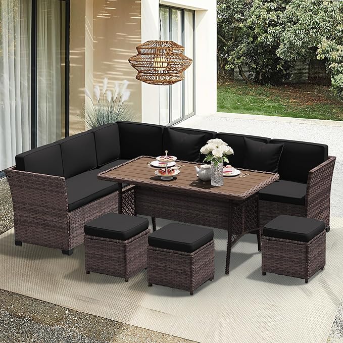 Patio Furniture Set, 7 Pieces Outdoor Dining Sets (Black-Black, B-7 Pieces)