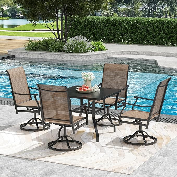 Outdoor Dining Set for 6, 7-Piece Patio Table and Chairs Set, 6 x Swivel Patio Dining Chairs