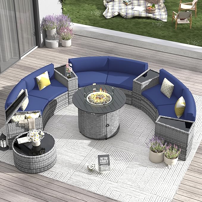 Outdoor Patio Sectional Furniture Sets, 11 Pcs Curved Patio Couch