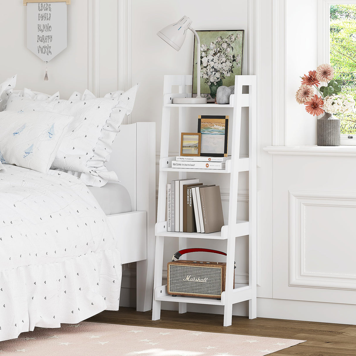 4-Tier Ladder Shelf, Bathroom Shelf Freestanding