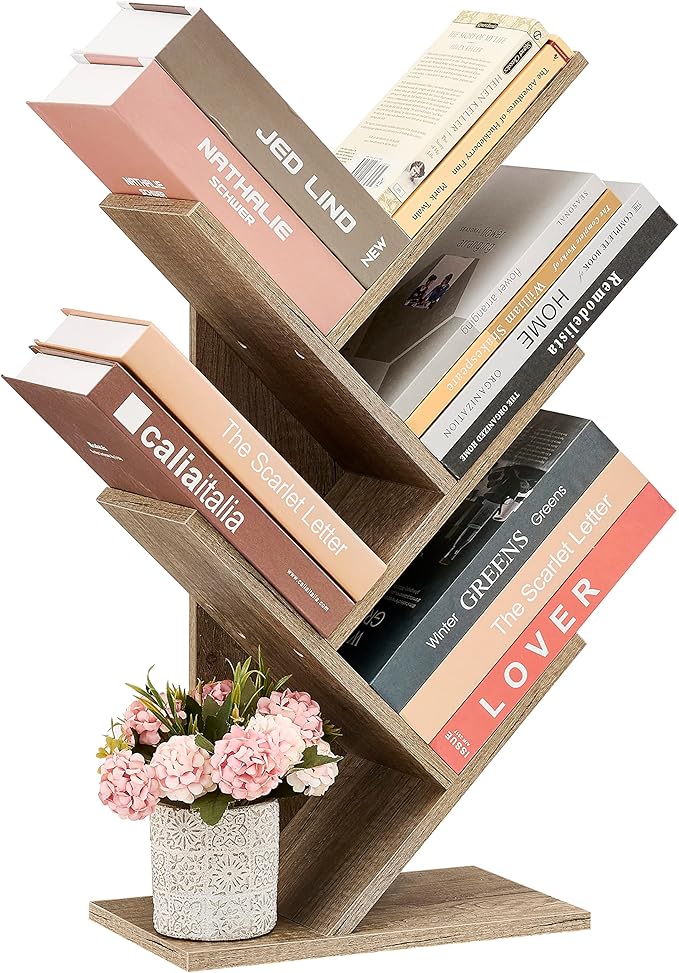 10 Tier Tree Bookshelf, 10 Shelf Bookcase, Free Standing Tree Bookcase, Display Floor Standing Shelf for Books