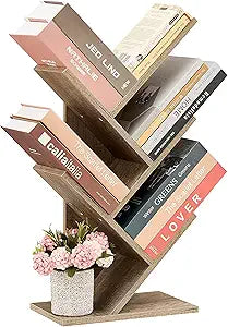 4-Tier Tree Bookshelf – Space-Saving Wooden Bookcase for Modern Storage