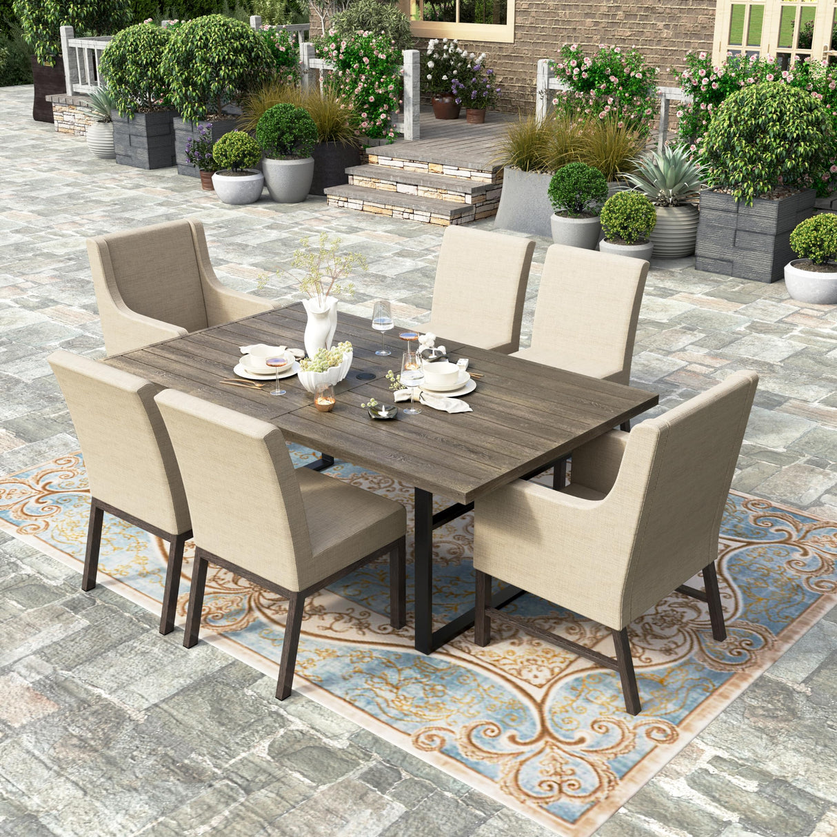 7-Piece Outdoor Dining Set, Patio Dining Furniture Set for 6